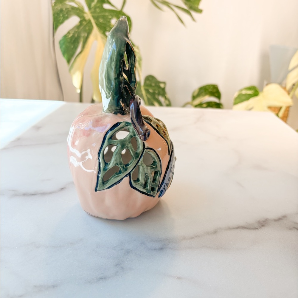 Blue Sky Peach and Green Ceramic Candle Holder - Picture 6 of 8